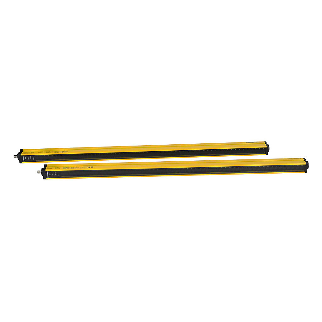 YBB-30K4-0900-G012 - Contrinex safety light curtain, sender/receiver pair, hand protection, 24 VDC, 30mm resolution, 919mm protected height, 0.25-12m operating distance, safety category Type 4, IP65 IP67, (2) 5-pin M12 quick-disconnects.