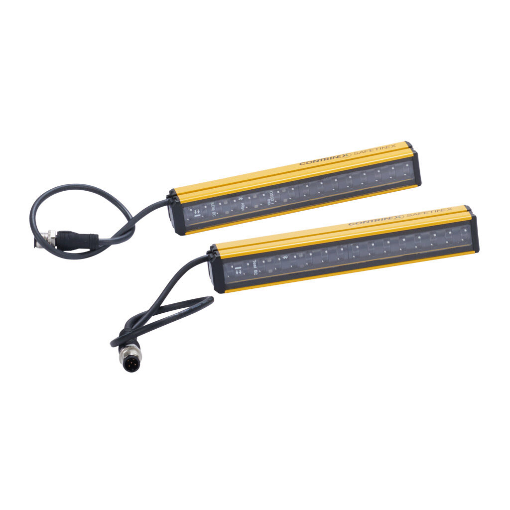 YBES-14K4-0170-P012 - Contrinex safety light curtain, sender/receiver pair, finger protection, 24 VDC, 14mm resolution, 170mm protected height, 0.4-5.0m operating distance, safety category Type 4, configurable, IP65, (1) 5-pin and (1) 8-pin M12 qu...