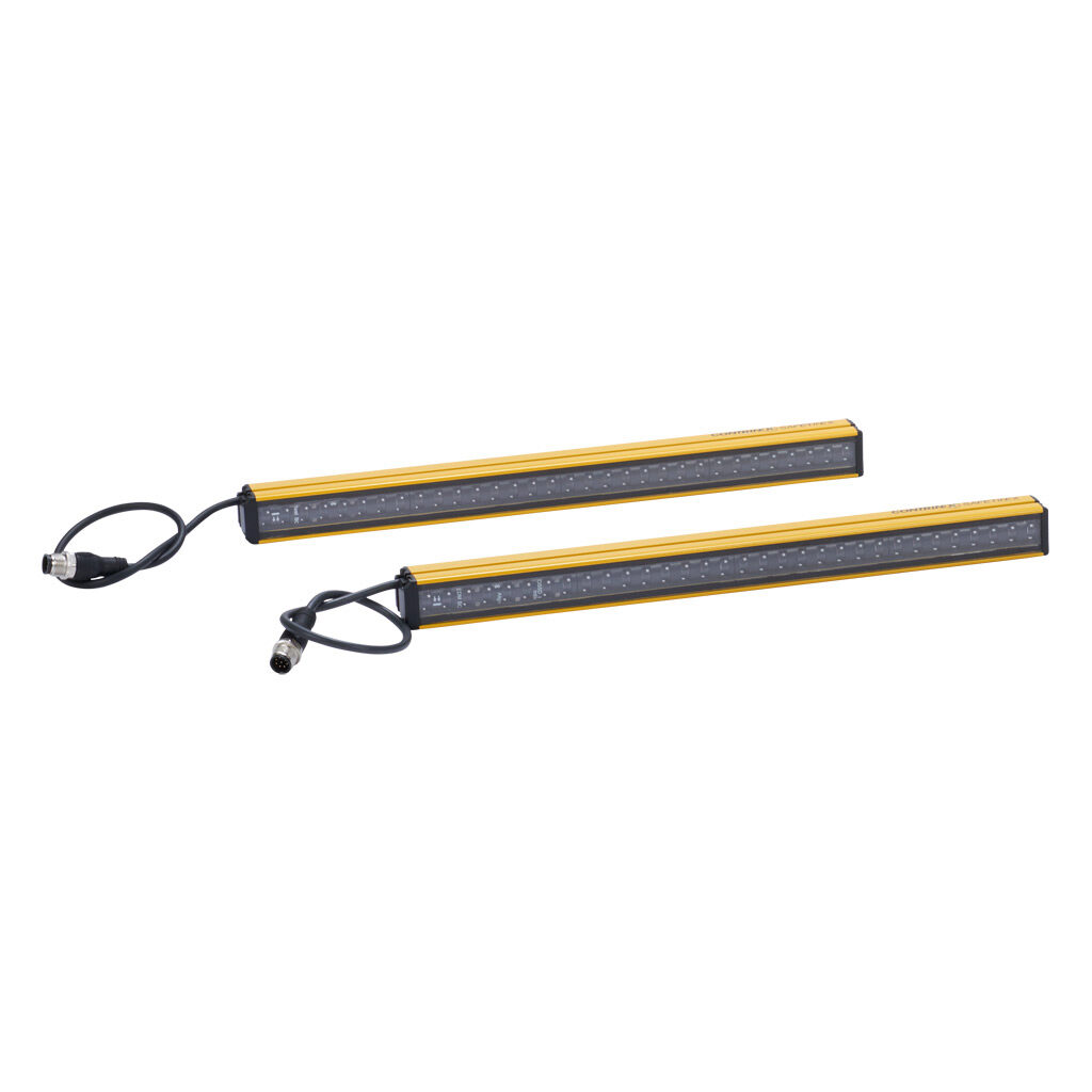 YBES-14K4-0330-P012 - Contrinex safety light curtain, sender/receiver pair, finger protection, 24 VDC, 14mm resolution, 330mm protected height, 0.4-5.0m operating distance, safety category Type 4, configurable, IP65, (1) 5-pin and (1) 8-pin M12 qu...