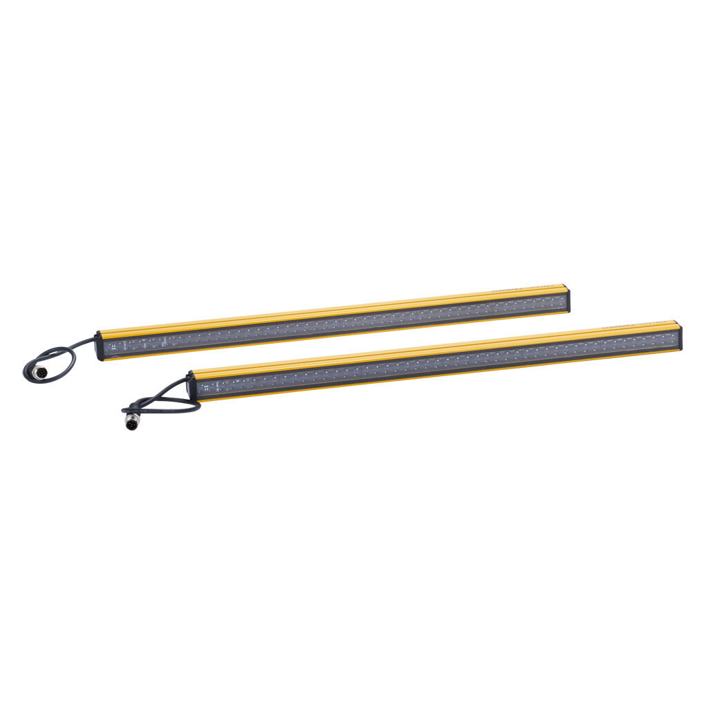 YBES-14K4-0490-P012 - Contrinex safety light curtain, sender/receiver pair, finger protection, 24 VDC, 14mm resolution, 490mm protected height, 0.4-5.0m operating distance, safety category Type 4, configurable, IP65, (1) 5-pin and (1) 8-pin M12 qu...