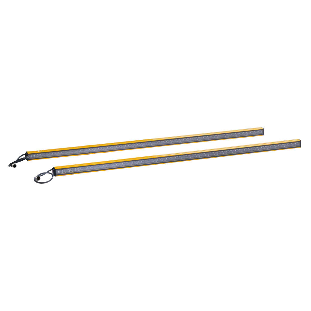 YBES-14K4-0810-P012 - Contrinex safety light curtain, sender/receiver pair, finger protection, 24 VDC, 14mm resolution, 810mm protected height, 0.4-5.0m operating distance, safety category Type 4, configurable, IP65, (1) 5-pin and (1) 8-pin M12 qu...