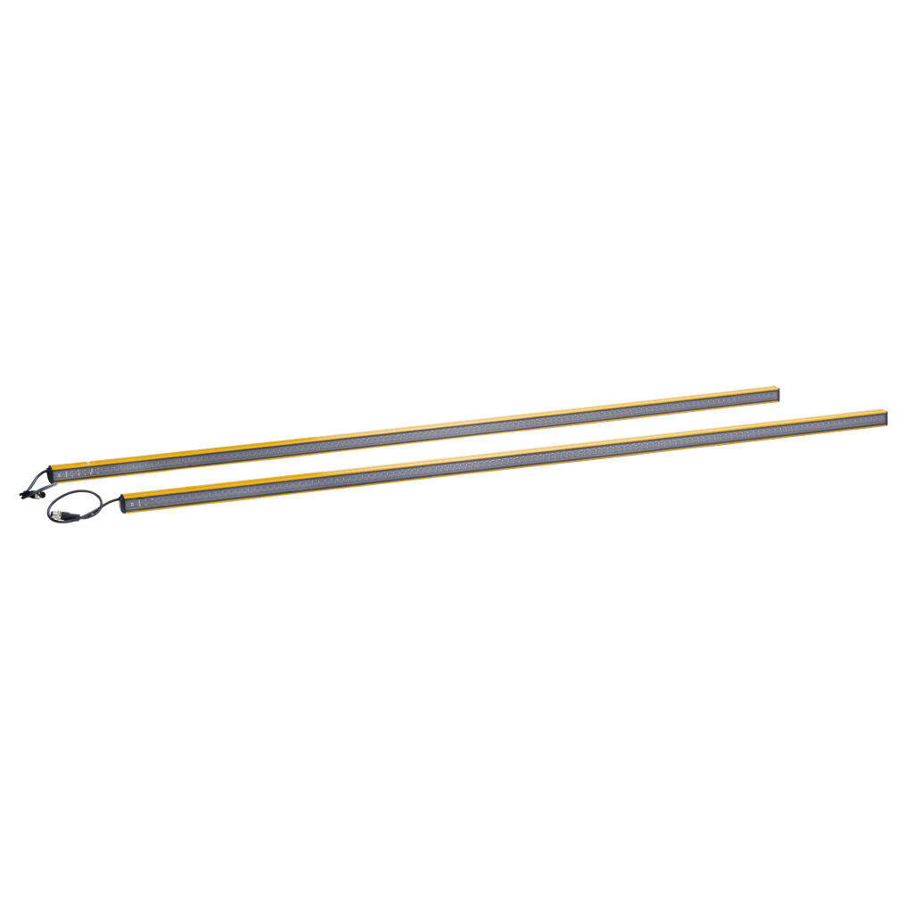 YBES-14K4-1290-P012 - Contrinex safety light curtain, sender/receiver pair, finger protection, 24 VDC, 14mm resolution, 1290mm protected height, 0.4-5.0m operating distance, safety category Type 4, configurable, IP65, (1) 5-pin and (1) 8-pin M12 q...