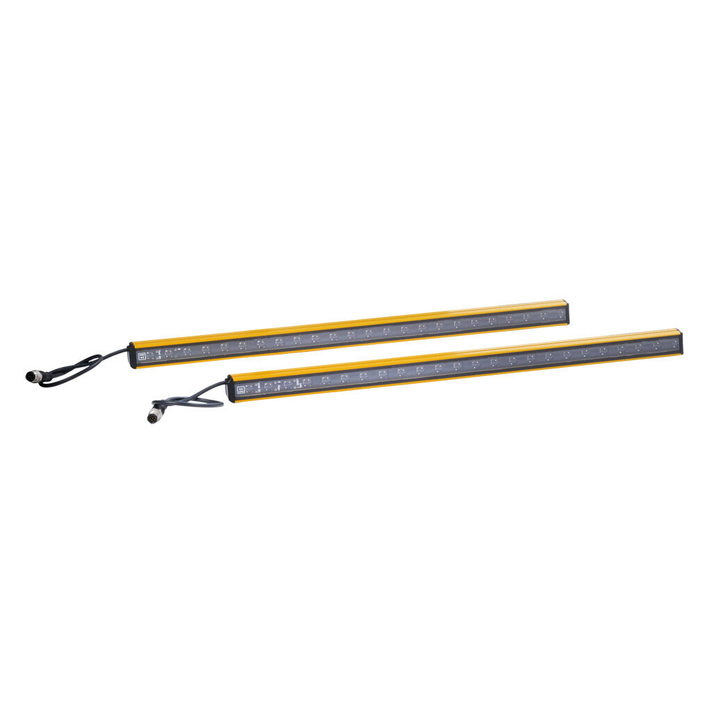 YBES-30K4-0490-P012 - Contrinex safety light curtain, sender/receiver pair, hand protection, 24 VDC, 30mm resolution, 490mm protected height, 0.25-5.0m operating distance, safety category Type 4, configurable, IP65, (1) 5-pin and (1) 8-pin M12 qui...