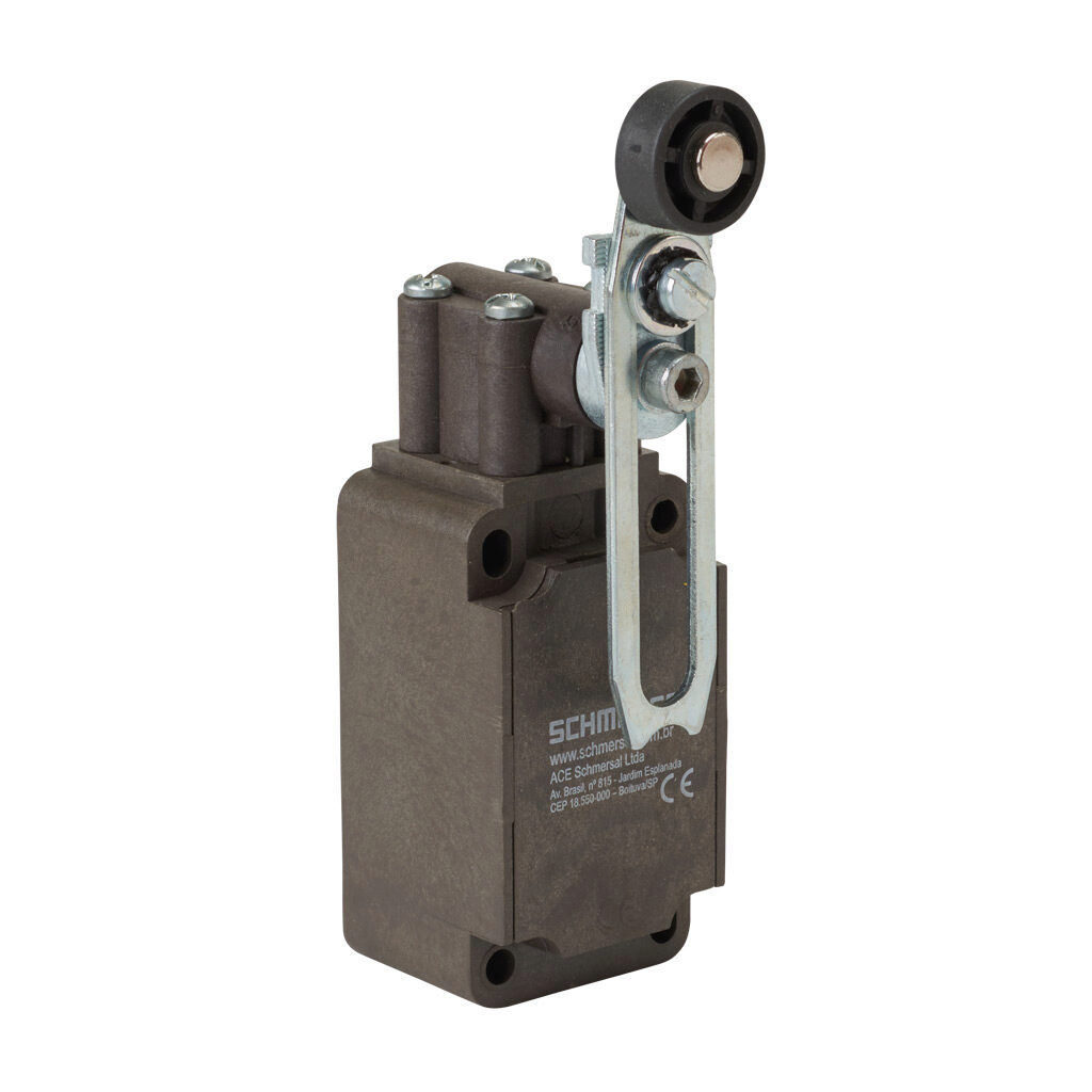 Z4V7H-336-11Z - Schmersal IEC limit switch, side rotary adjustable lever with plastic roller, 90-degree adjustable head, (1) N.O./(1) N.C. contact(s), snap action, 30mm hole spacing, glass-fiber thermoplastic, (1) M20 x 1.5 entry with 1/2in NPT ad...