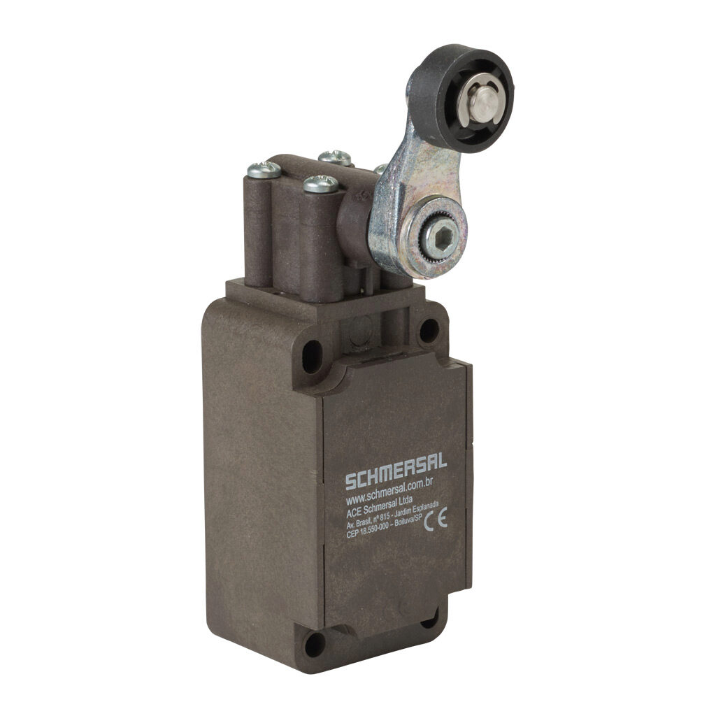 Z4VH-336-02Z - Schmersal IEC limit switch, side rotary lever with plastic roller, 90-degree adjustable head, (2) N.C. contact(s), snap action, 30mm hole spacing, glass-fiber thermoplastic, (1) M20 x 1.5 entry with 1/2in NPT adapter.