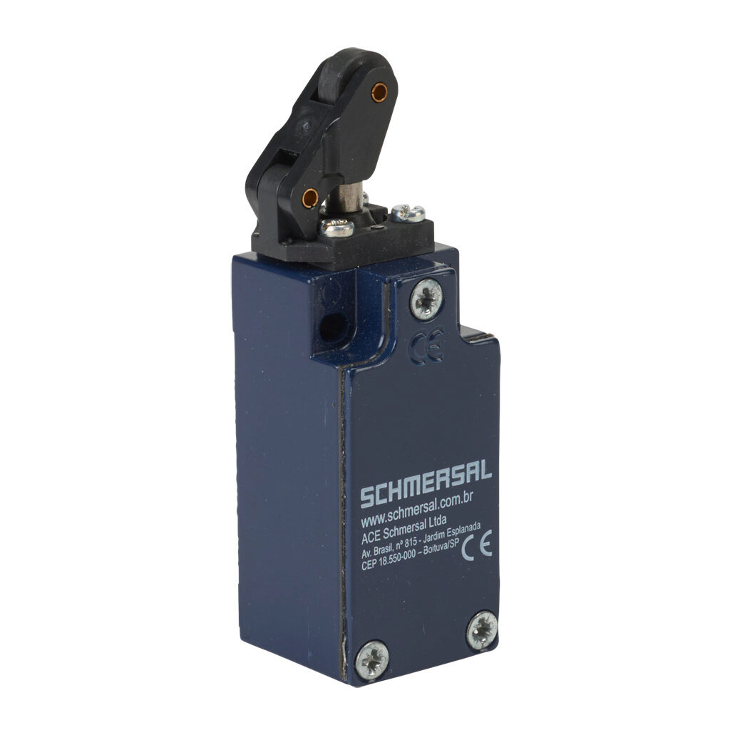 ZK-235-02Z - Schmersal IEC limit switch, one-way horizontal lever with plastic roller, 90-degree adjustable head, (2) N.C. contact(s), snap action, 20-22mm hole spacing, zinc alloy, (1) M20 x 1.5 entry with 1/2in NPT adapter.