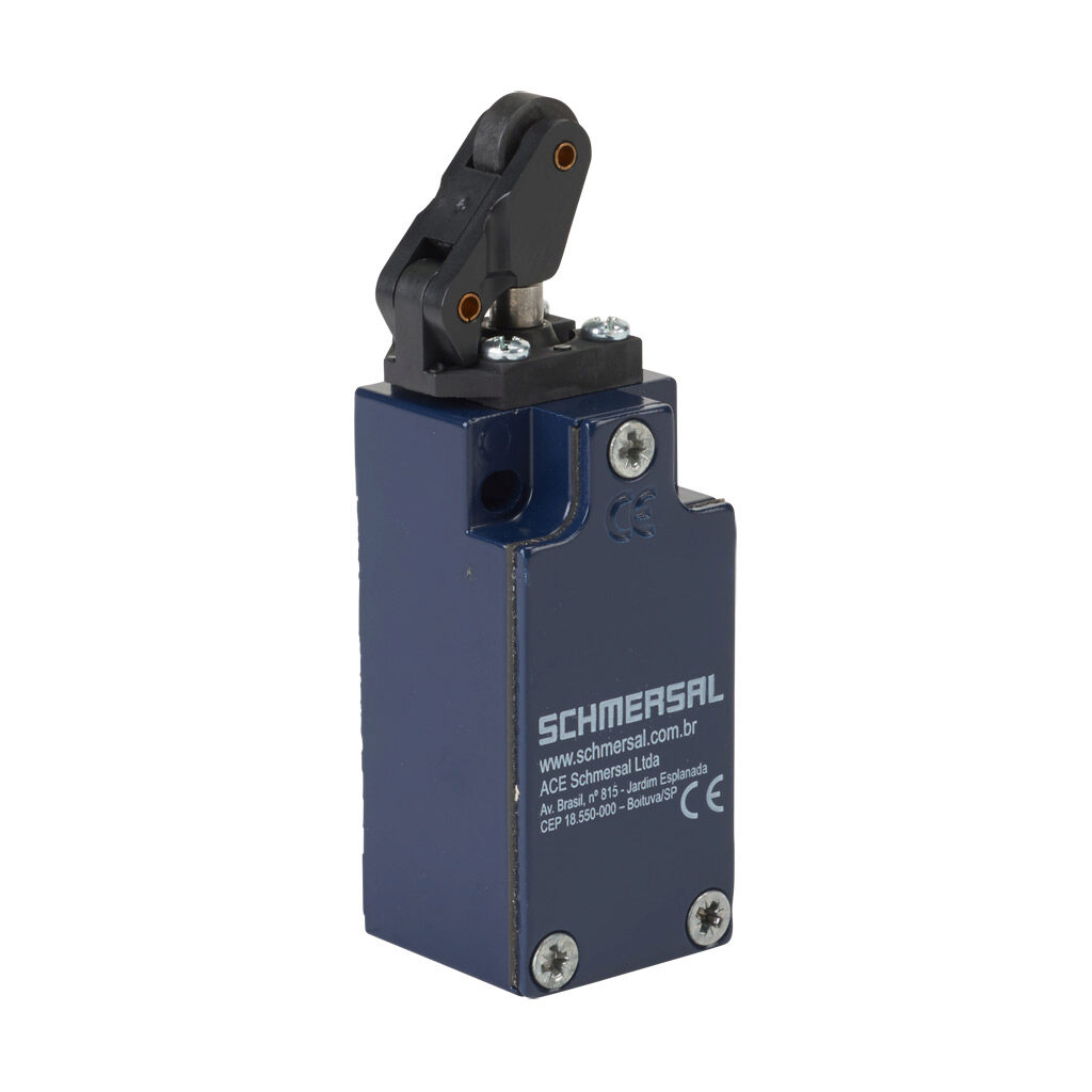ZK-235-11Z - Schmersal IEC limit switch, one-way horizontal lever with plastic roller, 90-degree adjustable head, (1) N.O./(1) N.C. contact(s), snap action, 20-22mm hole spacing, zinc alloy, (1) M20 x 1.5 entry with 1/2in NPT adapter.