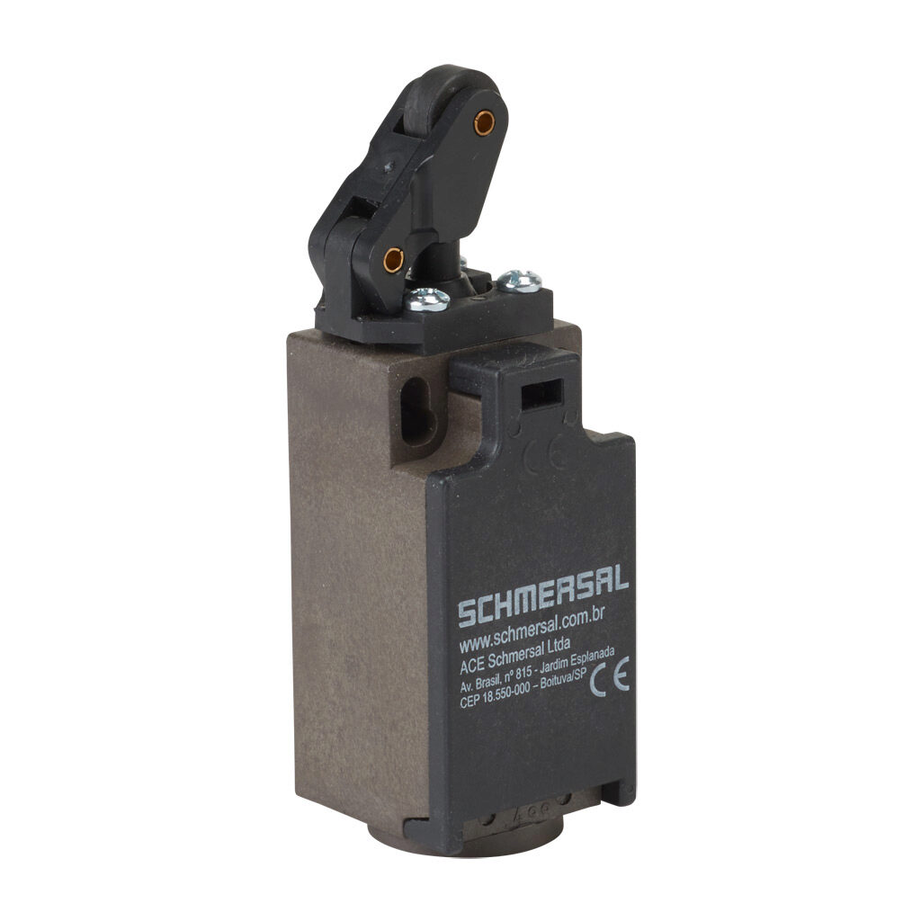 ZK-236-02Z - Schmersal IEC limit switch, one-way horizontal lever with plastic roller, 90-degree adjustable head, (2) N.C. contact(s), snap action, 20-22mm hole spacing, glass-fiber thermoplastic, (1) M20 x 1.5 entry with 1/2in NPT adapter.