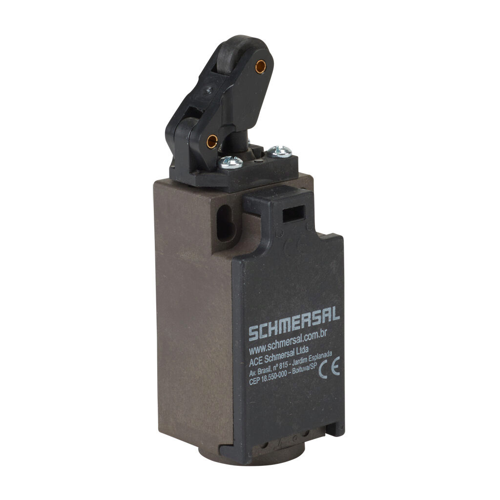ZK-236-11Z - Schmersal IEC limit switch, one-way horizontal lever with plastic roller, 90-degree adjustable head, (1) N.O./(1) N.C. contact(s), snap action, 20-22mm hole spacing, glass-fiber thermoplastic, (1) M20 x 1.5 entry with 1/2in NPT adapter.
