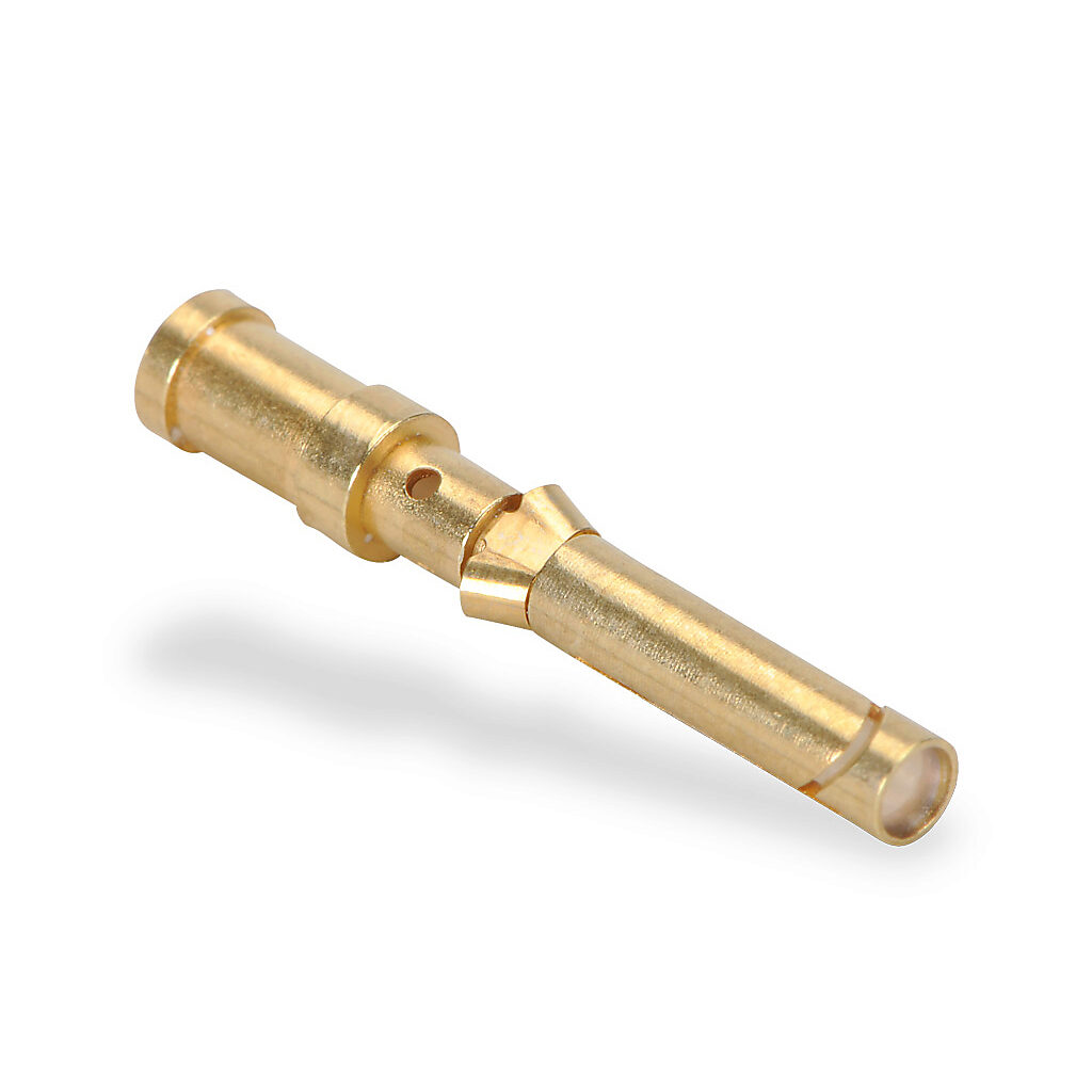 ZP-MC-CC-F10A-16G - ZIPport crimp contact, female, 10 amp, accepts wire size 16 AWG, gold-plated copper alloy. Package of 100. For use with ZIPport multi-wire female inserts rated for 10 amps.