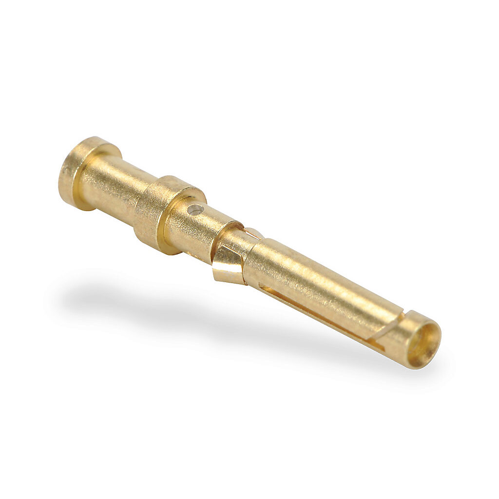 ZP-MC-CC-F10A-22G - ZIPport crimp contact, female, 10 amp, accepts wire size 26-22 AWG, gold-plated copper alloy. Package of 100. For use with ZIPport multi-wire female inserts rated for 10 amps.