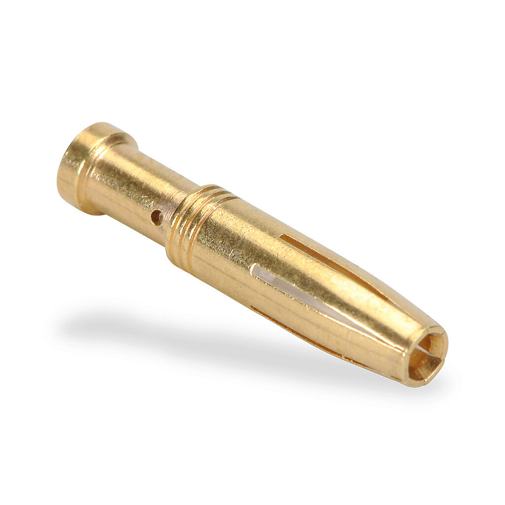 ZP-MC-CC-F16A-14G - ZIPport crimp contact, female, 16 amp, accepts wire size 14 AWG, gold-plated copper alloy. Package of 100. For use with ZIPport multi-wire female inserts rated for 16 amps.
