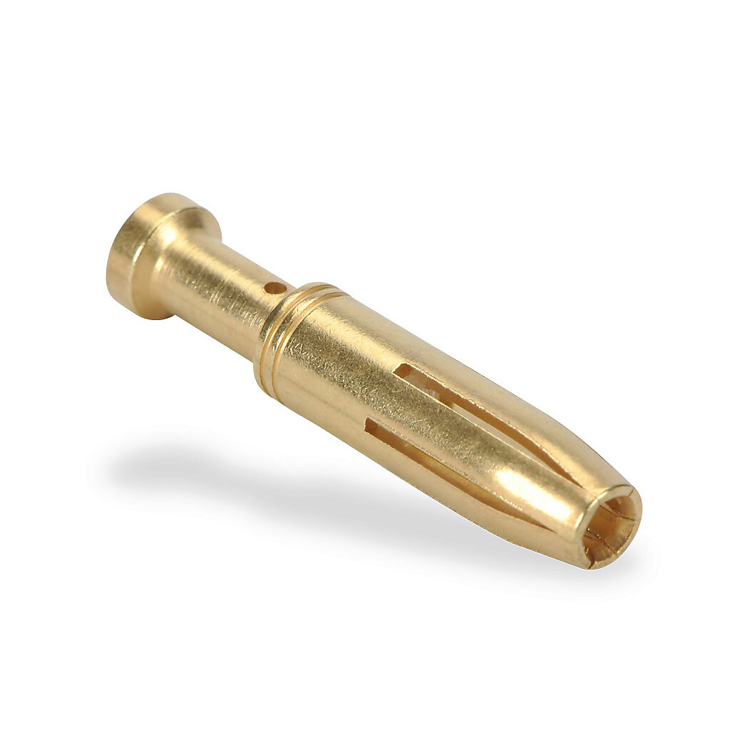 ZP-MC-CC-F16A-16G - ZIPport crimp contact, female, 16 amp, accepts wire size 16 AWG, gold-plated copper alloy. Package of 100. For use with ZIPport multi-wire female inserts rated for 16 amps.