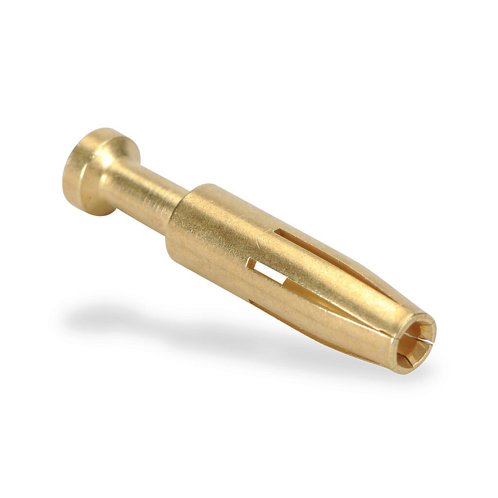 ZP-MC-CC-F16A-22G - ZIPport crimp contact, female, 16 amp, accepts wire size 26-22 AWG, gold-plated copper alloy. Package of 100. For use with ZIPport multi-wire female inserts rated for 16 amps.