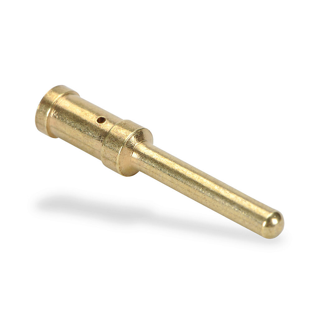 ZP-MC-CC-M16A-12G - ZIPport crimp contact, male, 16 amp, accepts wire size 12 AWG, gold-plated copper alloy. Package of 100. For use with ZIPport multi-wire male inserts rated for 16 amps.