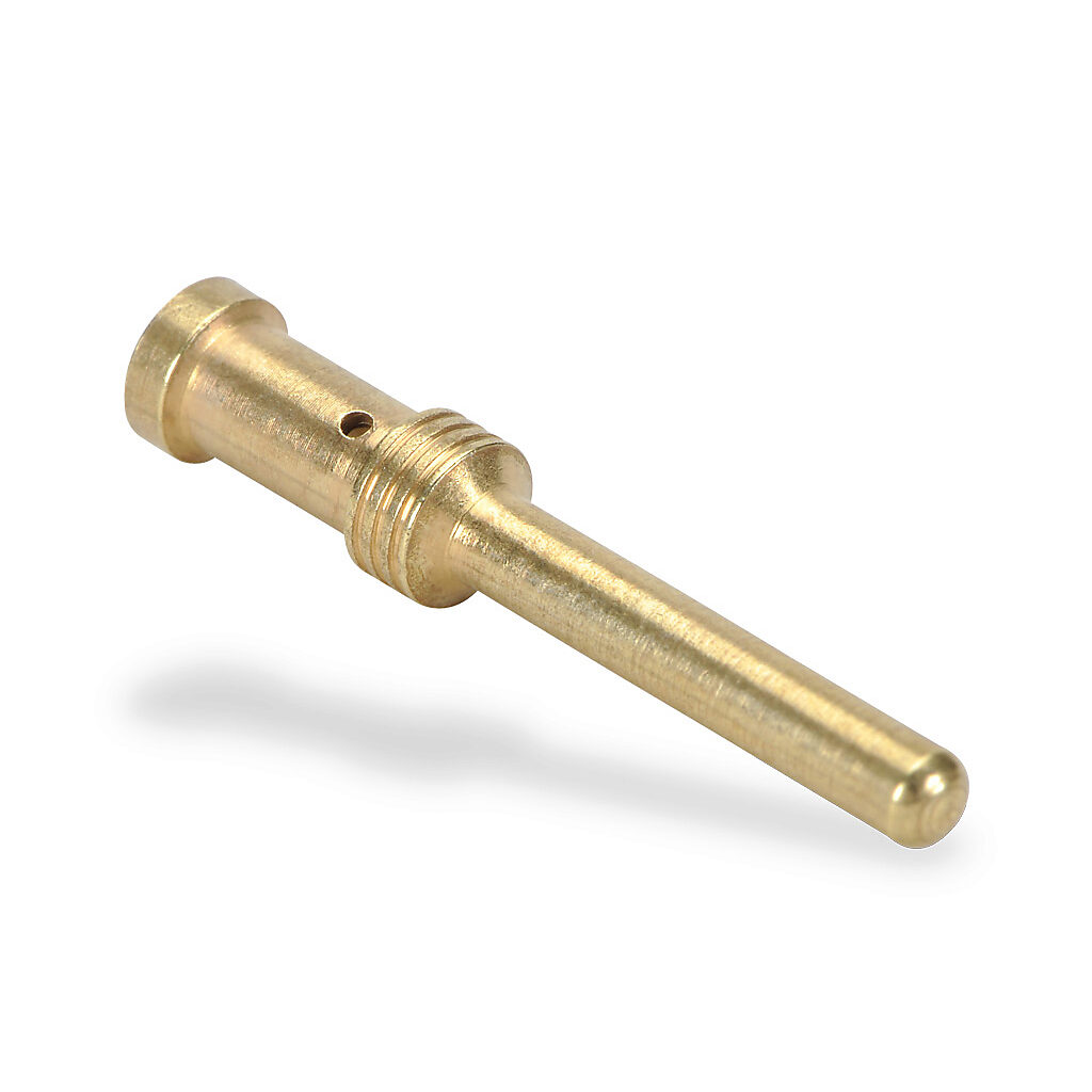 ZP-MC-CC-M16A-14G - ZIPport crimp contact, male, 16 amp, accepts wire size 14 AWG, gold-plated copper alloy. Package of 100. For use with ZIPport multi-wire male inserts rated for 16 amps.
