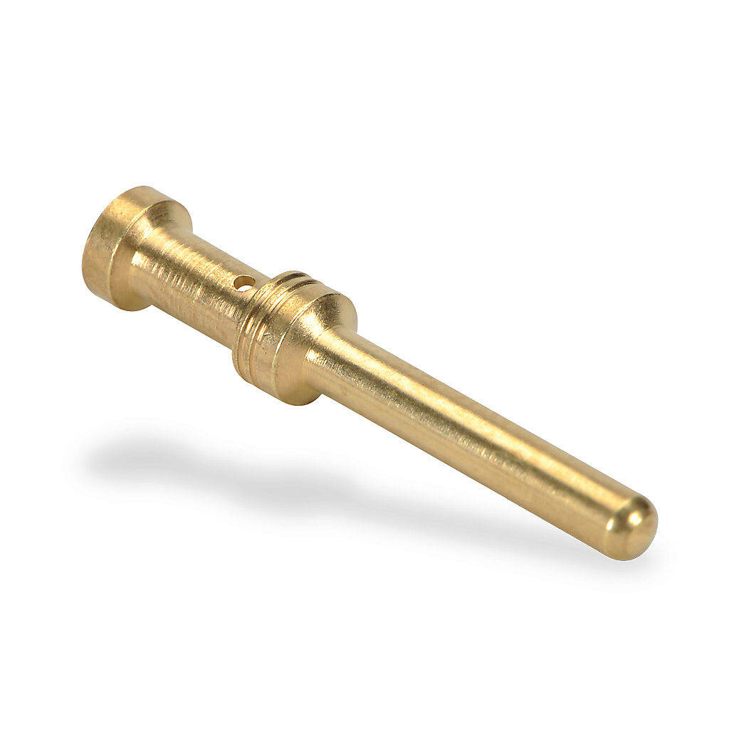 ZP-MC-CC-M16A-16G - ZIPport crimp contact, male, 16 amp, accepts wire size 16 AWG, gold-plated copper alloy. Package of 100. For use with ZIPport multi-wire male inserts rated for 16 amps.