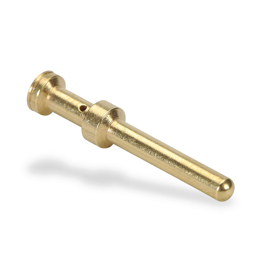 ZP-MC-CC-M16A-18G - ZIPport crimp contact, male, 16 amp, accepts wire size 18 AWG, gold-plated copper alloy. Package of 100. For use with ZIPport multi-wire male inserts rated for 16 amps.