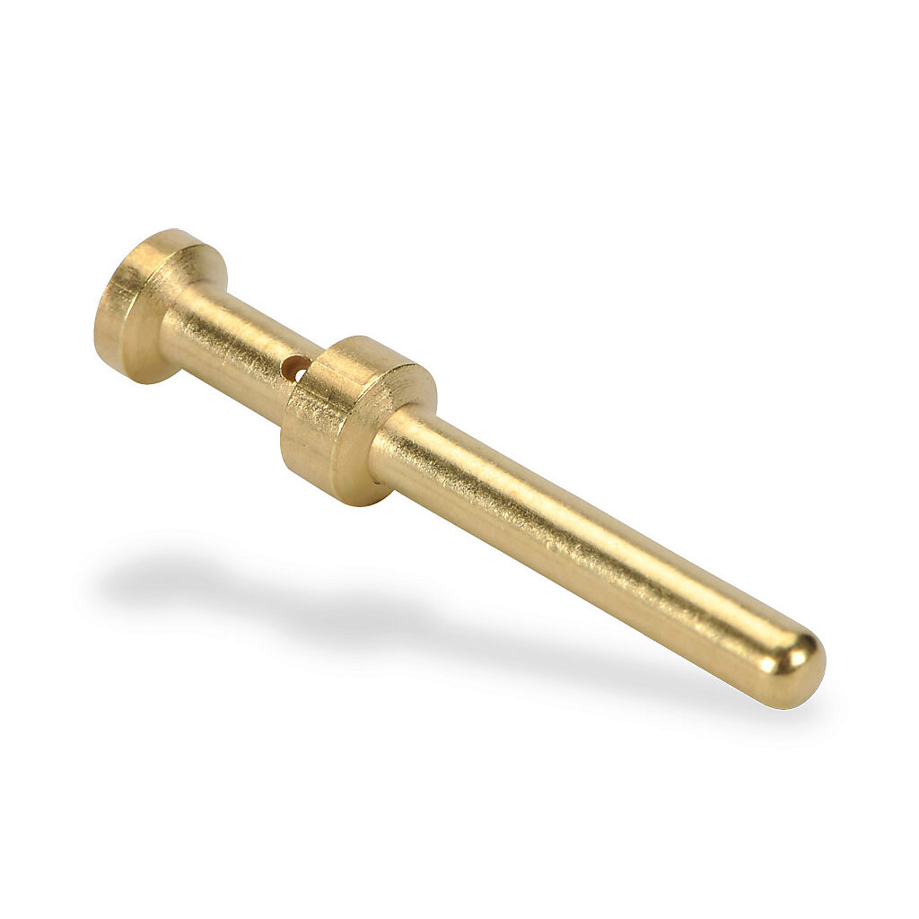 ZP-MC-CC-M16A-20G - ZIPport crimp contact, male, 16 amp, accepts wire size 20 AWG, gold-plated copper alloy. Package of 100. For use with ZIPport multi-wire male inserts rated for 16 amps.