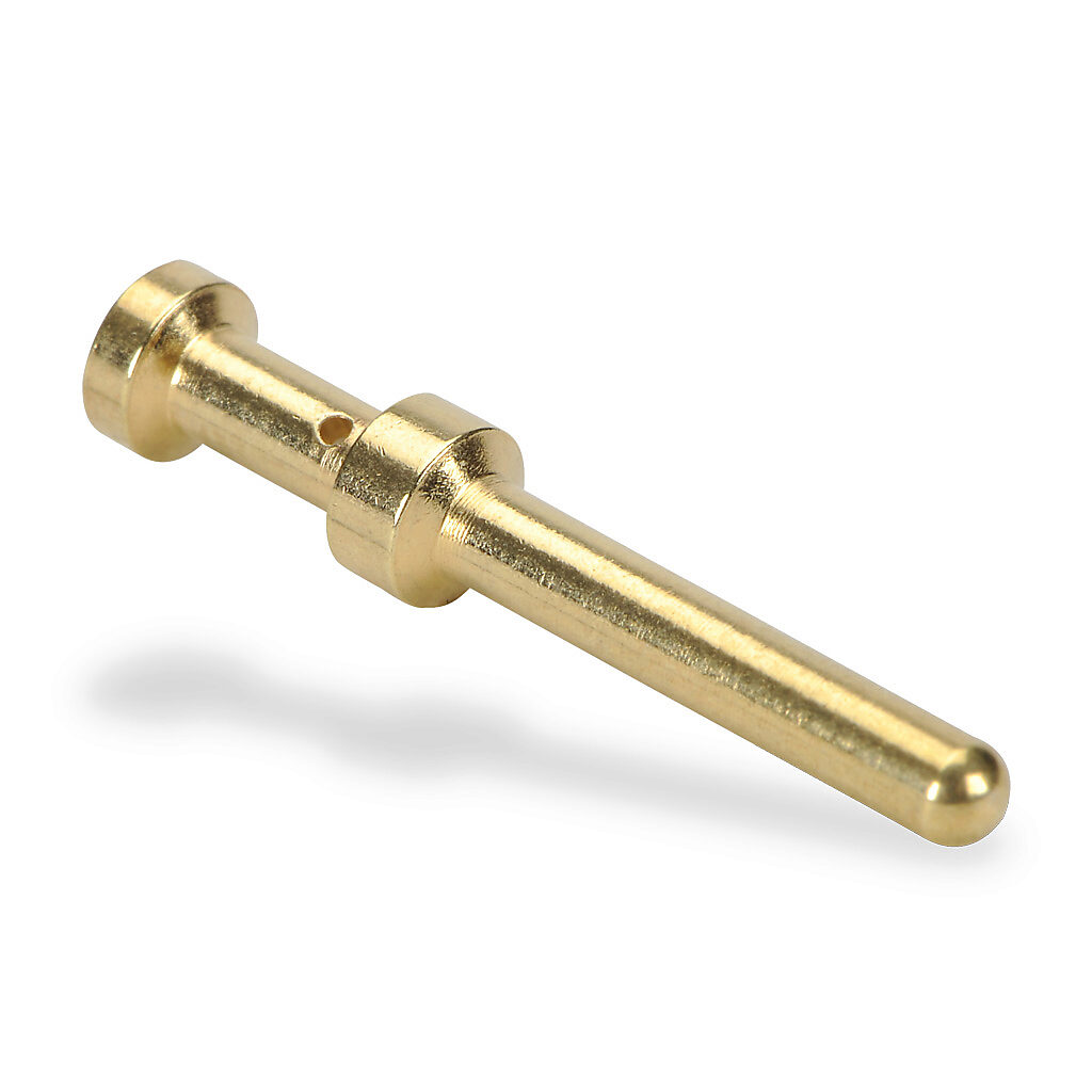 ZP-MC-CC-M16A-22G - ZIPport crimp contact, male, 16 amp, accepts wire size 26-22 AWG, gold-plated copper alloy. Package of 100. For use with ZIPport multi-wire male inserts rated for 16 amps.