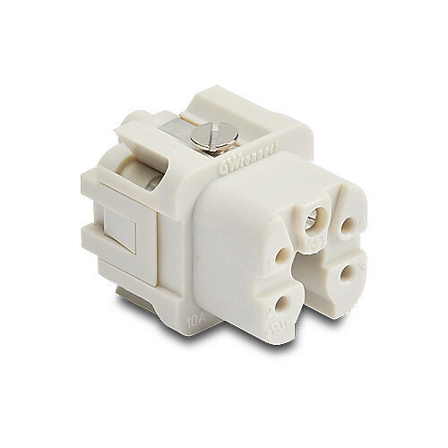 ZP-MC03A-1-FS004 - ZIPport female insert, connector housing size 3A, 4-pole, screw terminals, accepts wire size 20-14 AWG, 10 amp, 600 VAC/VDC, poles numbered 1 to 4. For use with ZIPport multi-wire housings.