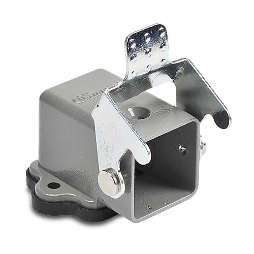 ZP-MC03A-2-SBHAM - ZIPport right angled bulkhead housing, single lever, connector housing size 3A, gray, heavy-duty die cast aluminum. For use with ZIPport size 3A 2-peg connector housings.