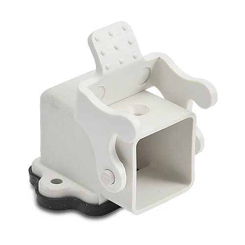 ZP-MC03A-2-SBHAP - ZIPport right angled bulkhead housing, single lever, connector housing size 3A, gray, heavy-duty thermoplastic. For use with ZIPport size 3A 2-peg connector housings.