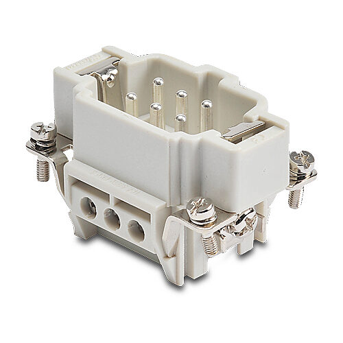 ZP-MC06B-1-MS006 - ZIPport male insert, connector housing size 6B, 6-pole, screw terminals, accepts wire size 20-14 AWG, 16 amp, 600 VAC/VDC, poles numbered 1 to 6. For use with ZIPport multi-wire housings.