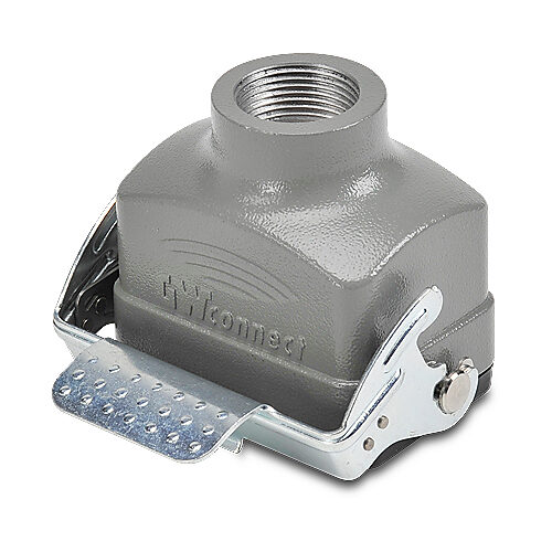 ZP-MC06B-2-SCP16M - ZIPport coupler housing, single lever, connector housing size 6B, (1) Pg 16 threaded hole, gray, heavy-duty die cast aluminum. For use with ZIPport size 6B 2-peg connector housings.