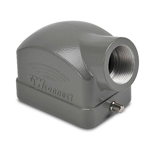 ZP-MC06B-2-SSE16M - ZIPport hood housing, 2-peg, side entry, connector housing size 6B, (1) Pg 16 threaded hole, gray, heavy-duty die cast aluminum. For use with ZIPport size 6B single lever connector housings.