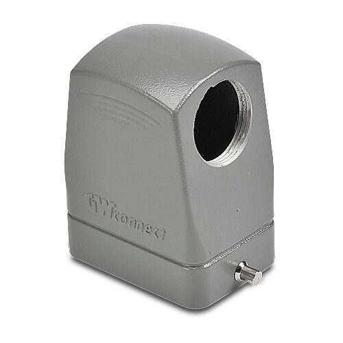 ZP-MC06B-2-SSE21ML - ZIPport hood housing, 2-peg, side entry, connector housing size 6B, (1) Pg 21 threaded hole, high construction, gray, heavy-duty die cast aluminum. For use with ZIPport size 6B single lever connector housings.
