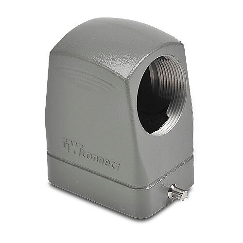 ZP-MC06B-2-SSE29ML - ZIPport hood housing, 2-peg, side entry, connector housing size 6B, (1) Pg 29 threaded hole, high construction, gray, heavy-duty die cast aluminum. For use with ZIPport size 6B single lever connector housings.