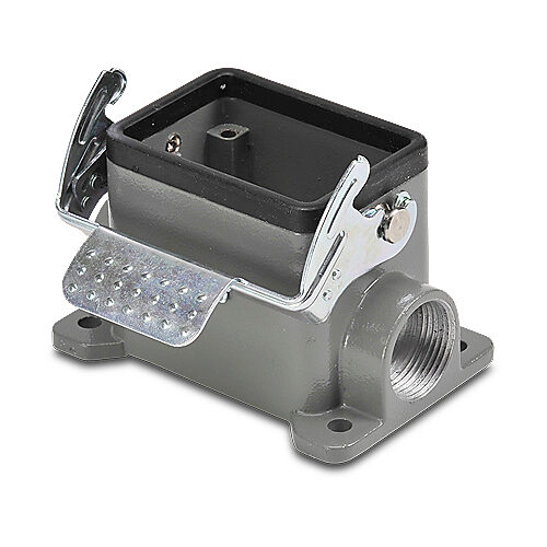 ZP-MC06B-2-SSM16M - ZIPport surface mount housing, single lever, connector housing size 6B, (2) Pg 16 threaded holes, gray, heavy-duty die cast aluminum. For use with ZIPport size 6B 2-peg connector housings.