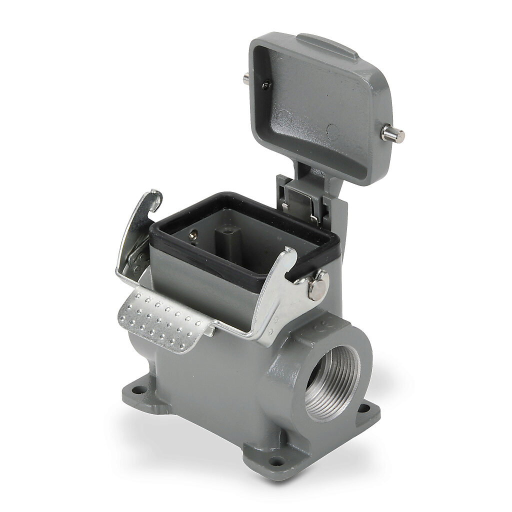 ZP-MC06B-2-SSM21CL - ZIPport surface mount housing, single lever, standard cover, connector housing size 6B, (2) Pg 21 threaded holes, high construction, gray, heavy-duty die cast aluminum. For use with ZIPport size 6B 2-peg connector housings.