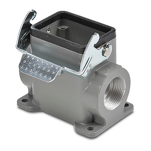 ZP-MC06B-2-SSM21ML - ZIPport surface mount housing, single lever, connector housing size 6B, (2) Pg 21 threaded holes, high construction, gray, heavy-duty die cast aluminum. For use with ZIPport size 6B 2-peg connector housings.
