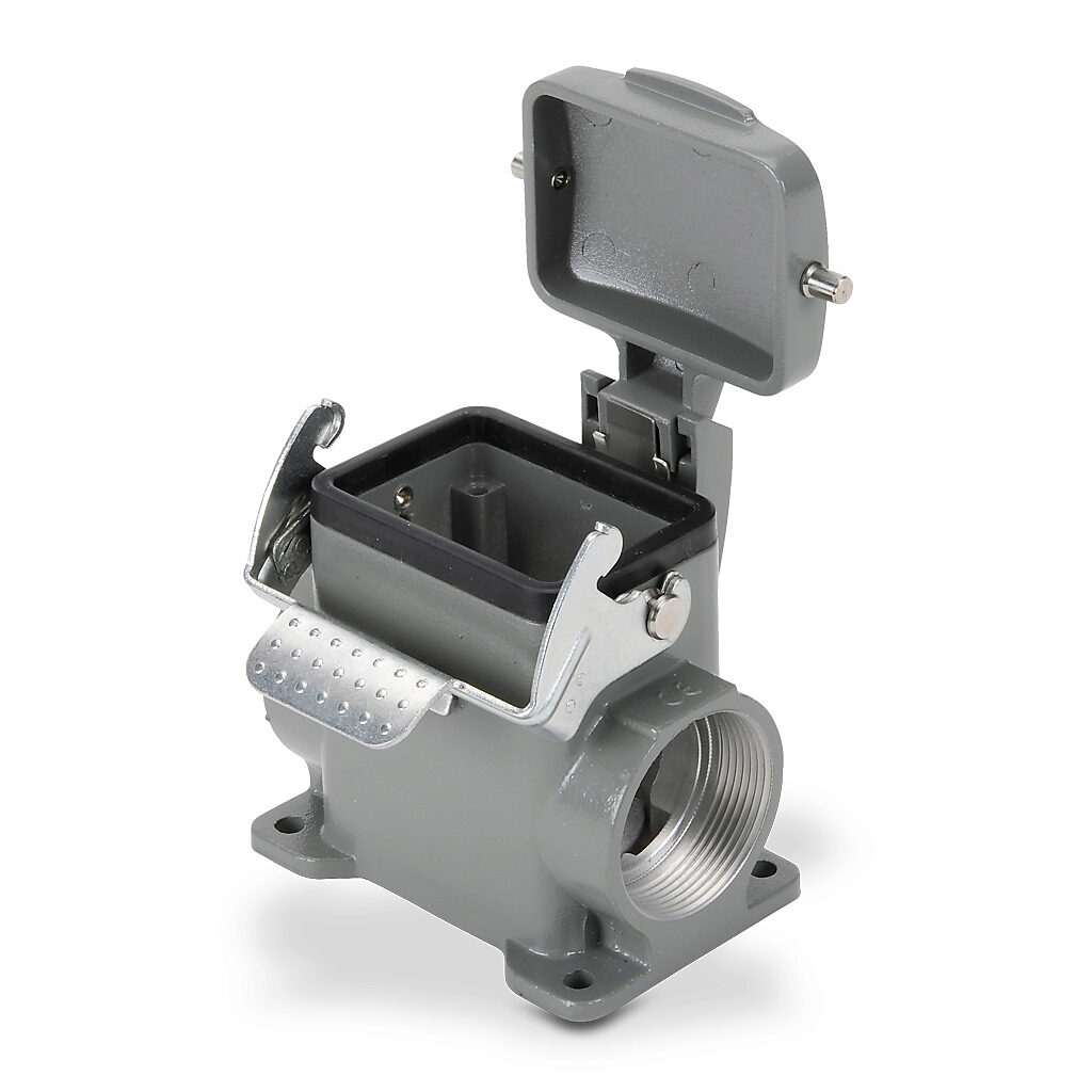 ZP-MC06B-2-SSM29CL - ZIPport surface mount housing, single lever, standard cover, connector housing size 6B, (2) Pg 29 threaded holes, high construction, gray, heavy-duty die cast aluminum. For use with ZIPport size 6B 2-peg connector housings.
