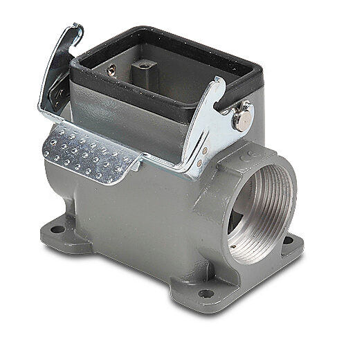 ZP-MC06B-2-SSM29ML - ZIPport surface mount housing, single lever, connector housing size 6B, (2) Pg 29 threaded holes, high construction, gray, heavy-duty die cast aluminum. For use with ZIPport size 6B 2-peg connector housings.