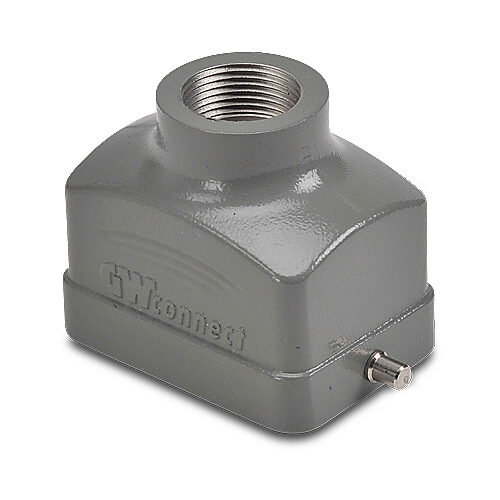 ZP-MC06B-2-STE16M - ZIPport hood housing, 2-peg, top entry, connector housing size 6B, (1) Pg 16 threaded hole, gray, heavy-duty die cast aluminum. For use with ZIPport size 6B single lever connector housings.