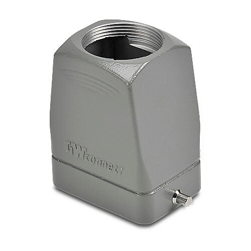 ZP-MC06B-2-STE29ML - ZIPport hood housing, 2-peg, top entry, connector housing size 6B, (1) Pg 29 threaded hole, high construction, gray, heavy-duty die cast aluminum. For use with ZIPport size 6B single lever connector housings.