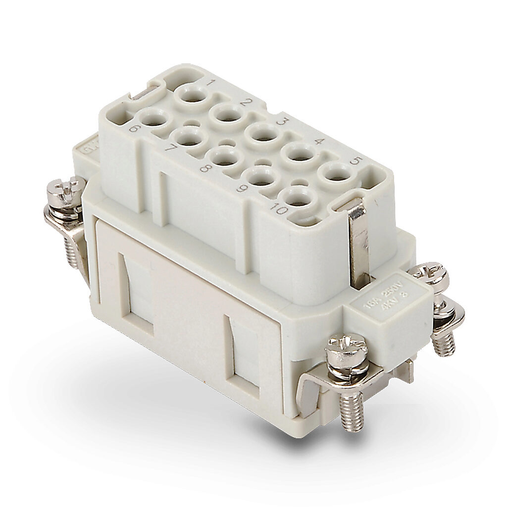 ZP-MC10A-1-FC010 - ZIPport female insert, connector housing size 10A, 10-pole, crimped contact, 16 amp, 600 VAC/VDC, poles numbered 1 to 10. For use with ZIPport multi-wire housings. Requires 16 amp female contacts ZP-MC-CC-F16A-xxx.