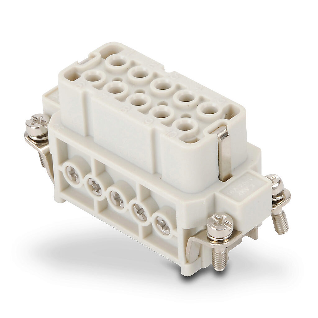 ZP-MC10A-1-FS010 - ZIPport female insert, connector housing size 10A, 10-pole, screw terminals, accepts wire size 20-14 AWG, 16 amp, 600 VAC/VDC, poles numbered 1 to 10. For use with ZIPport multi-wire housings.