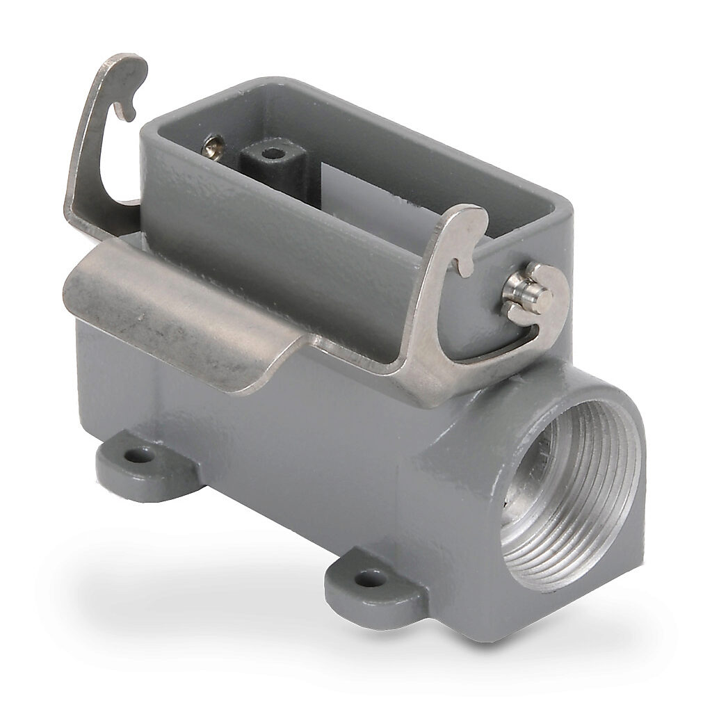 ZP-MC10A-2-SSM21M - ZIPport surface mount housing, single lever, connector housing size 10A, (2) Pg 21 threaded holes, gray, heavy-duty die cast aluminum. For use with ZIPport size 10A 2-peg connector housings.