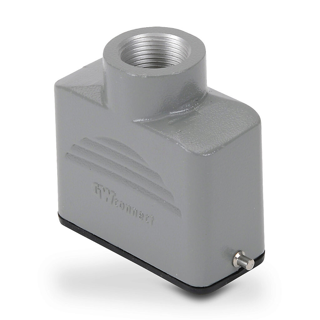 ZP-MC10A-2-STE13M - ZIPport hood housing, 2-peg, top entry, connector housing size 10A, (1) Pg 13.5 threaded hole, gray, heavy-duty die cast aluminum. For use with ZIPport size 10A single lever connector housings.