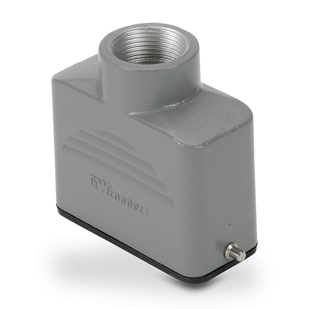 ZP-MC10A-2-STE16M - ZIPport hood housing, 2-peg, top entry, connector housing size 10A, (1) Pg 16 threaded hole, gray, heavy-duty die cast aluminum. For use with ZIPport size 10A single lever connector housings.