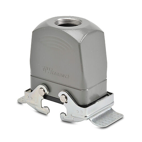 ZP-MC10B-2-DCP21ML - ZIPport coupler housing, double lever, connector housing size 10B, (1) Pg 21 threaded hole, high construction, gray, heavy-duty die cast aluminum. For use with ZIPport size 10B 4-peg connector housings.