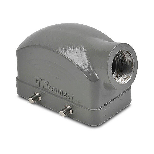 ZP-MC10B-2-DSE16M - ZIPport hood housing, 4-peg, side entry, connector housing size 10B, (1) Pg 16 threaded hole, gray, heavy-duty die cast aluminum. For use with ZIPport size 10B double lever connector housings.