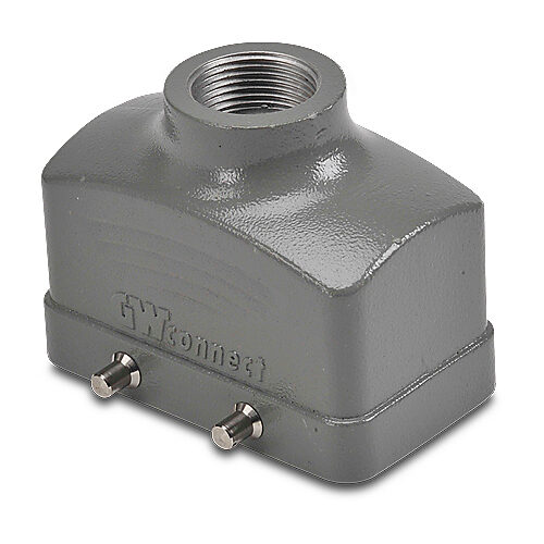 ZP-MC10B-2-DTE16M - ZIPport hood housing, 4-peg, top entry, connector housing size 10B, (1) Pg 16 threaded hole, gray, heavy-duty die cast aluminum. For use with ZIPport size 10B double lever connector housings.