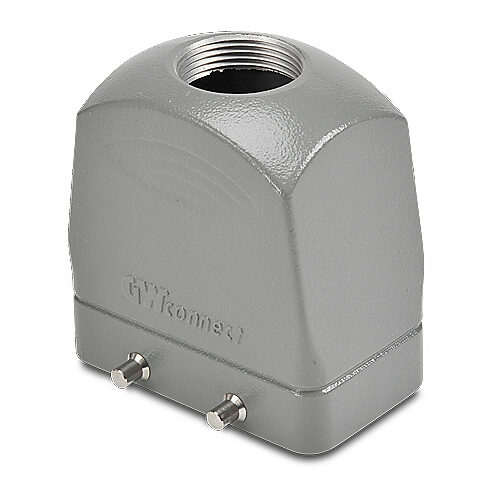 ZP-MC10B-2-DTE21ML - ZIPport hood housing, 4-peg, top entry, connector housing size 10B, (1) Pg 21 threaded hole, high construction, gray, heavy-duty die cast aluminum. For use with ZIPport size 10B double lever connector housings.