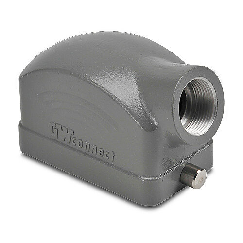 ZP-MC10B-2-SSE16M - ZIPport hood housing, 2-peg, side entry, connector housing size 10B, (1) Pg 16 threaded hole, gray, heavy-duty die cast aluminum. For use with ZIPport size 10B single lever connector housings.