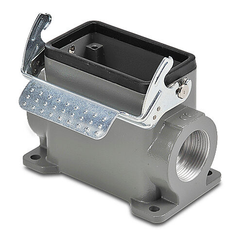 ZP-MC10B-2-SSM21ML - ZIPport surface mount housing, single lever, connector housing size 10B, (2) Pg 21 threaded holes, high construction, gray, heavy-duty die cast aluminum. For use with ZIPport size 10B 2-peg connector housings.